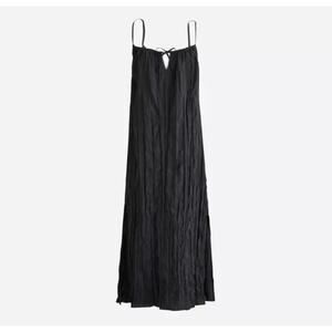 J Crew Dress Womens Extra Small Black Crinkle Side Slit Midi Moody Witchy CA648